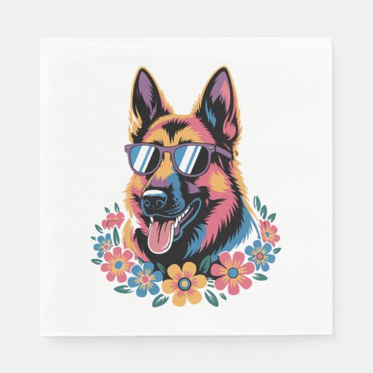 Neon German Shepherd mit Sonnenbrille Serviette (Vorderseite)