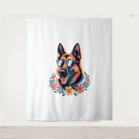 Neon German Shepherd mit Sonnenbrille Wandteppich (Vorderseite)