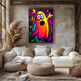 Neon Ghost - Lebhafter Cartoon Pop Art Halloween Poster
