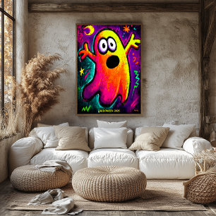 Neon Ghost - Lebhafter Cartoon Pop Art Halloween Poster