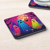 Neon Ghosts' Halloween-Party Design Getränkeuntersetzer (Linke Seite)