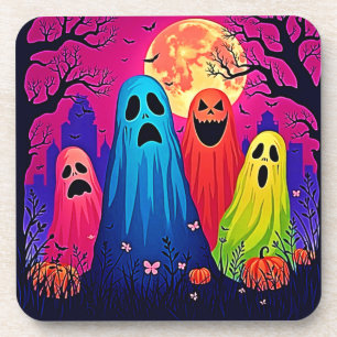 Neon Ghosts' Halloween-Party Design Getränkeuntersetzer