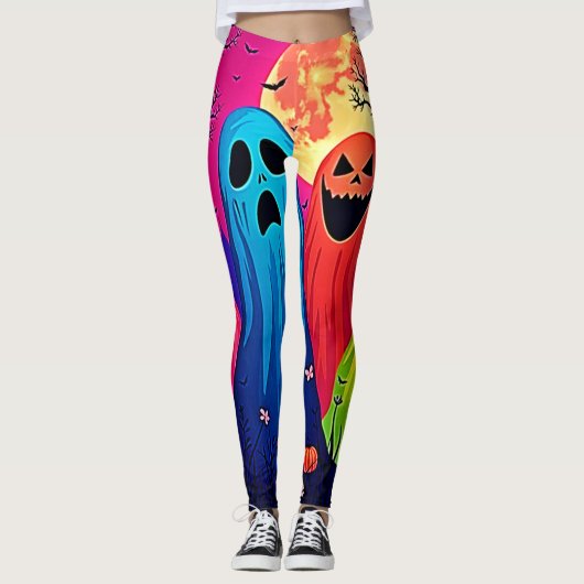 Neon Ghosts' Halloween-Party Design Leggings (Vorderseite)