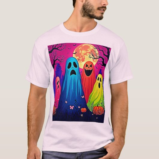 Neon Ghosts' Halloween-Party Design T-Shirt (Vorderseite)