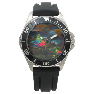 Neon Ghosts in einer Spuk Fantasielandschaft Armbanduhr