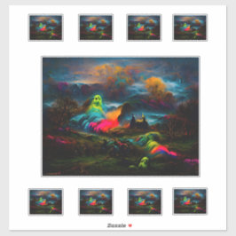 Neon Ghosts in einer Spuk Fantasielandschaft Aufkleber