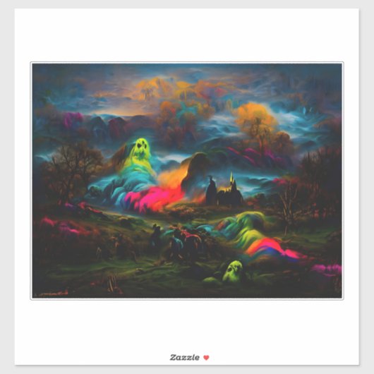 Neon Ghosts in einer Spuk Fantasielandschaft Aufkleber (Blatt)