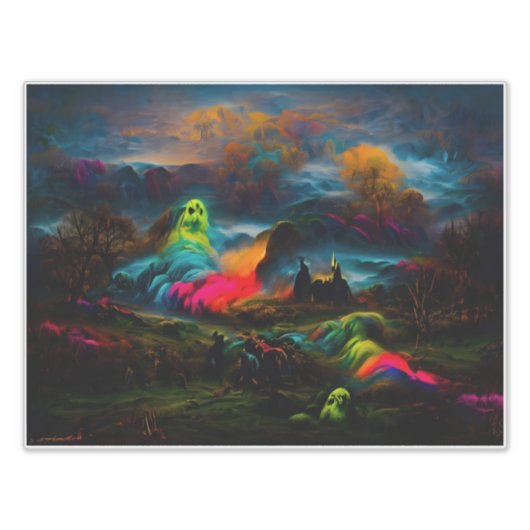 Neon Ghosts in einer Spuk Fantasielandschaft Aufkleber (Vorderseite)