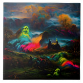 Neon Ghosts in einer Spuk Fantasielandschaft Fliese (Vorderseite)