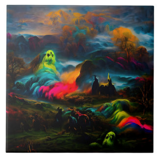 Neon Ghosts in einer Spuk Fantasielandschaft Fliese
