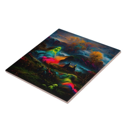 Neon Ghosts in einer Spuk Fantasielandschaft Fliese (Seite)