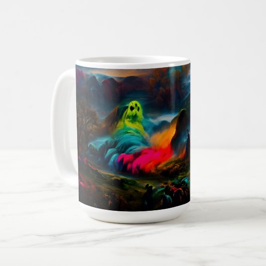 Neon Ghosts in einer Spuk Fantasielandschaft Kaffeetasse (Vorderseite Links)