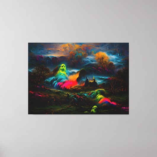 Neon Ghosts in einer Spuk Fantasielandschaft Leinwanddruck (Vorderseite)