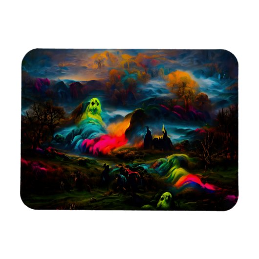 Neon Ghosts in einer Spuk Fantasielandschaft Magnet (Horizontal)