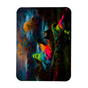 Neon Ghosts in einer Spuk Fantasielandschaft Magnet