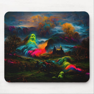 Neon Ghosts in einer Spuk Fantasielandschaft Mousepad
