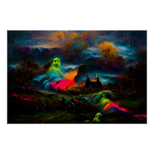 Neon Ghosts in einer Spuk Fantasielandschaft