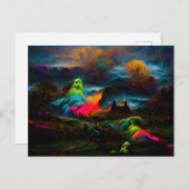 Neon Ghosts in einer Spuk Fantasielandschaft Postkarte (Vorne/Hinten)