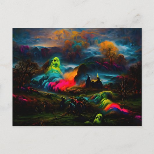 Neon Ghosts in einer Spuk Fantasielandschaft Postkarte (Vorderseite)