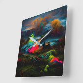 Neon Ghosts in einer Spuk Fantasielandschaft Quadratische Wanduhr (Winkel)