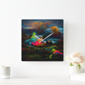 Neon Ghosts in einer Spuk Fantasielandschaft Quadratische Wanduhr (Zuhause)