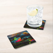 Neon Ghosts in einer Spuk Fantasielandschaft Rechteckiger Pappuntersetzer (Vor Ort)