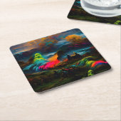 Neon Ghosts in einer Spuk Fantasielandschaft Rechteckiger Pappuntersetzer (angewinkelt)