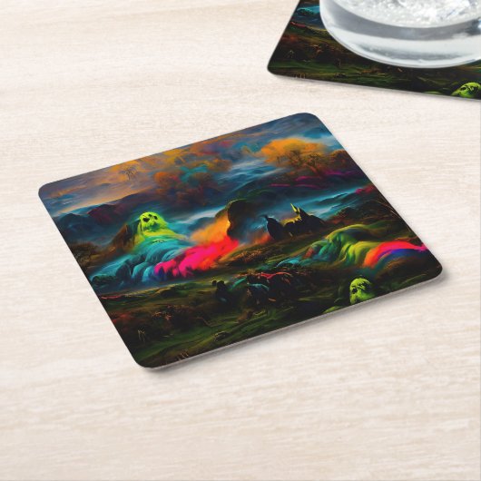 Neon Ghosts in einer Spuk Fantasielandschaft Rechteckiger Pappuntersetzer (angewinkelt)