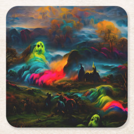 Neon Ghosts in einer Spuk Fantasielandschaft Rechteckiger Pappuntersetzer
