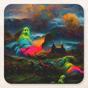 Neon Ghosts in einer Spuk Fantasielandschaft Rechteckiger Pappuntersetzer