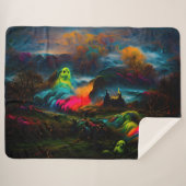 Neon Ghosts in einer Spuk Fantasielandschaft Sherpadecke (Vorderseite (Horizontal))