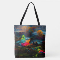 Neon Ghosts in einer Spuk Fantasielandschaft