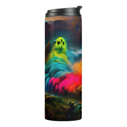 Neon Ghosts in einer Spuk Fantasielandschaft Thermosbecher (Nach links gedreht)