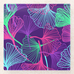 Neon Gingko Verlasse: Helle Blüte. Glasuntersetzer