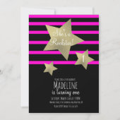 Neon Girl Rockstar Guitar Imitate Gold Star Geburt Einladung (Vorderseite)