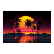 Neon-Gitter-Palmsonnenuntergang