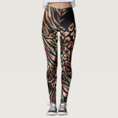 Neon Glam Tier Mix Tiger Leopard Muster Leggings (Vorderseite)