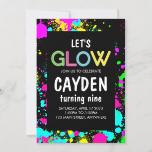 Neon-Glanz-Farbspritzer-Geburtstag Einladung