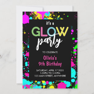 Neon-Glanz-Farbspritzer-Geburtstag  Einladung