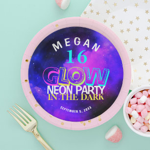 Neon-Glanz moderne Sweet 16 Geburtstagsfeier Papie Pappteller