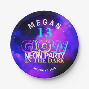Neon-Glanz moderne Teenager 13. Geburtstagsfeier P Pappteller