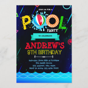 Neon-Glanz-Poolparty-Einladung Einladung