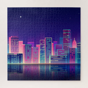 Neon-Glanz Vintage-Nachtstadt Puzzle