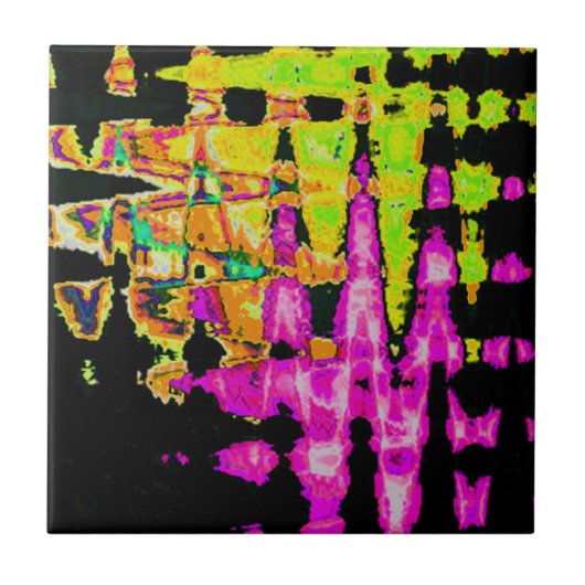Neon Glitch Abstrakt Art Poster Print Fliese (Vorderseite)