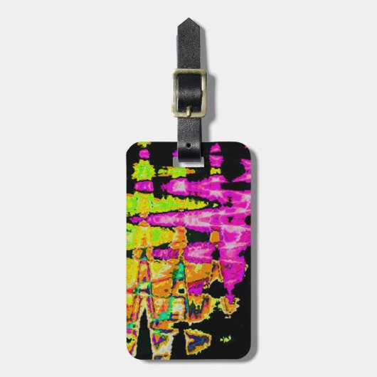Neon Glitch Abstrakt Art Poster Print Gepäckanhänger (Vorderseite vertikal)
