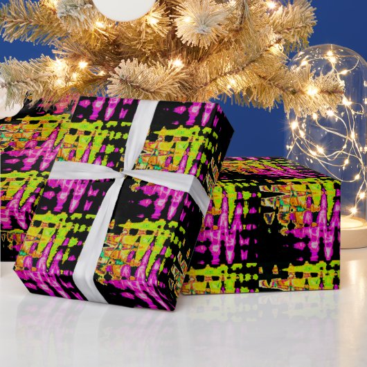 Neon Glitch Abstrakt Art Poster Print Geschenkpapier (Feiertage)