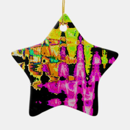 Neon Glitch Abstrakt Art Poster Print Keramikornament (Vorne)