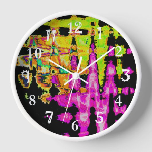 Neon Glitch Abstrakt Art Poster Print Wanduhr (Vorderseite)