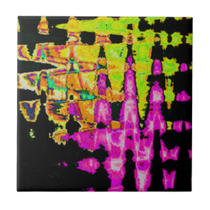Neon-Glitch-Abstraktkunst-Poster-Druck Fliese
