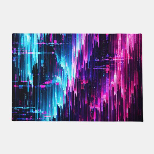 Neon-Glitch-Datenstrom-Abstrakt Fußmatte (Vorderseite)